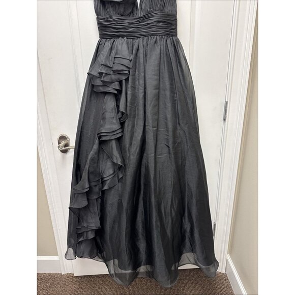 Mac Duggal Size 8 Black 48856 RUFFLE SHOULDER V-NECK CHIFFON GOWN Prom Dress New - Picture 6 of 10